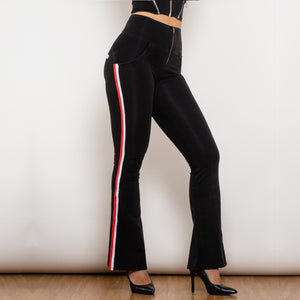 81008BHJFS Shascullfites Melody High Waist Dark Thread Black Flare Jeans with Stripe