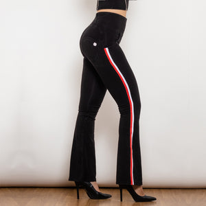 81008BHJFS Shascullfites Melody High Waist Dark Thread Black Flare Jeans with Stripe