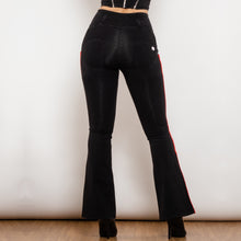 Load image into Gallery viewer, 81008BHJFS Shascullfites Melody High Waist Dark Thread Black Flare Jeans with Stripe