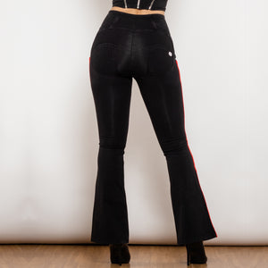 81008BHJFS Shascullfites Melody High Waist Dark Thread Black Flare Jeans with Stripe