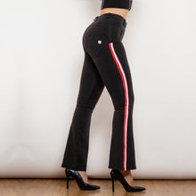 Load image into Gallery viewer, 81009BMJFS Shascullfites Melody High Waist Dark Thread Light Blue Flare Jeans with Stripe
