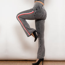 Load image into Gallery viewer, 81010GHJFS Shascullfites Melody High Waist Dark Thread Grey Flare Jeans with Stripe