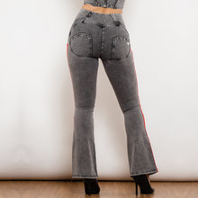 Load image into Gallery viewer, 81010GHJFS Shascullfites Melody High Waist Dark Thread Grey Flare Jeans with Stripe