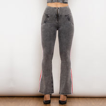 Load image into Gallery viewer, 81010GHJFS Shascullfites Melody High Waist Dark Thread Grey Flare Jeans with Stripe