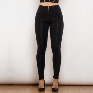 822HWDBlackJS Shascullfites Melody High Waist Dark Thread Black Jeans with Stripe