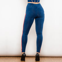 Load image into Gallery viewer, 826HWDDBlueJS Shascullfites Melody High Waist Dark Thread Dark Blue Jeans with Stripe