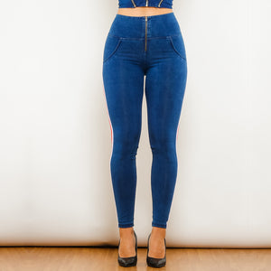 826HWDDBlueJS Shascullfites Melody High Waist Dark Thread Dark Blue Jeans with Stripe