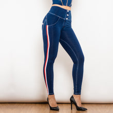Load image into Gallery viewer, 30827WDBSLJB Shascullfites Melody High Waist White Thread Dark Blue Jeans Button Style with Stripe