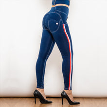 Load image into Gallery viewer, 30827WDBSLJB Shascullfites Melody High Waist White Thread Dark Blue Jeans Button Style with Stripe