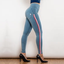 Load image into Gallery viewer, 30HWDLblueJS Shascullfites Melody High Waist Dark Thread Light Blue Jeans with Stripe