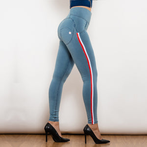 30HWDLblueJS Shascullfites Melody High Waist Dark Thread Light Blue Jeans with Stripe