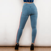 Load image into Gallery viewer, 30HWDLblueJS Shascullfites Melody High Waist Dark Thread Light Blue Jeans with Stripe
