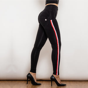 30823BSLJB Shascullfites Melody High Waist Dark Thread Black Jeans Button Style with Stripe