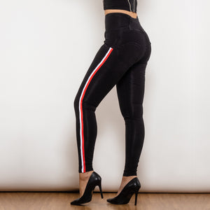 30823BSLJB Shascullfites Melody High Waist Dark Thread Black Jeans Button Style with Stripe