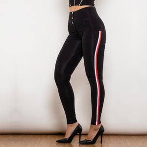 30823BSLJB Shascullfites Melody High Waist Dark Thread Black Jeans Button Style with Stripe