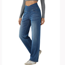 Load image into Gallery viewer, Shascullfites Blue Wash High Waist Women's Jeans Stretch Denim Jeans Soft Casual Straight Jeans Crossover