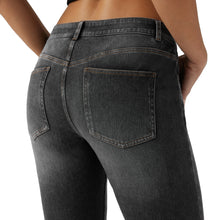 Load image into Gallery viewer, Shascullfites Women's Low Rise Flare Jeans Dark Grey Washed Casual Stretch Slim Fit Trousers with Pocket