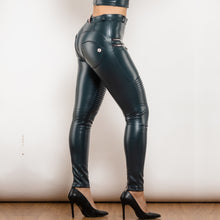 Load image into Gallery viewer, 907MBMLP Shascullfites Melody Middle Waist Blue Motor Leather Pants