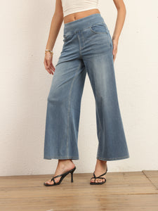 622879 Shascullfites Women's Wide Leg Stretch Jeans Light Blue Flare Pants Denim Straight Trousers Sexy Fit Casual Jeans