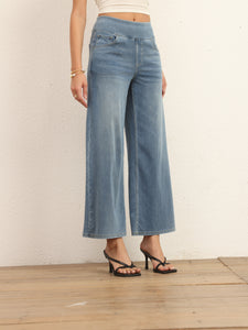 622879 Shascullfites Women's Wide Leg Stretch Jeans Light Blue Flare Pants Denim Straight Trousers Sexy Fit Casual Jeans