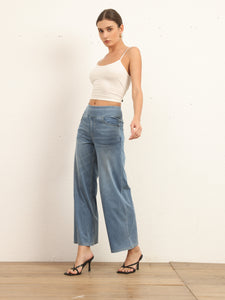 622879 Shascullfites Women's Wide Leg Stretch Jeans Light Blue Flare Pants Denim Straight Trousers Sexy Fit Casual Jeans