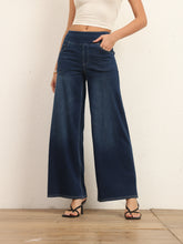 Load image into Gallery viewer, 622885 Shascullfites High Waist Straight Jeans for Women Stretchy Dark Blue Casual Loose Wide Leg Trousers