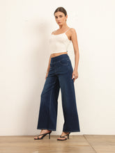 Load image into Gallery viewer, 622885 Shascullfites High Waist Straight Jeans for Women Stretchy Dark Blue Casual Loose Wide Leg Trousers