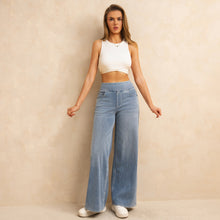 Load image into Gallery viewer, FSLS2082LWidejsLB Shascullfites Melody Light Blue Women&#39;s Summer Jeans Baggy Wide Leg Elastic High Waist Pockets