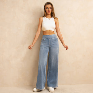 FSLS2082LWidejsLB Shascullfites Melody Light Blue Women's Summer Jeans Baggy Wide Leg Elastic High Waist Pockets