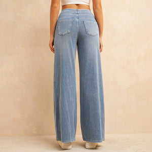 FSLS2082LWidejsLB Shascullfites Melody Light Blue Women's Summer Jeans Baggy Wide Leg Elastic High Waist Pockets