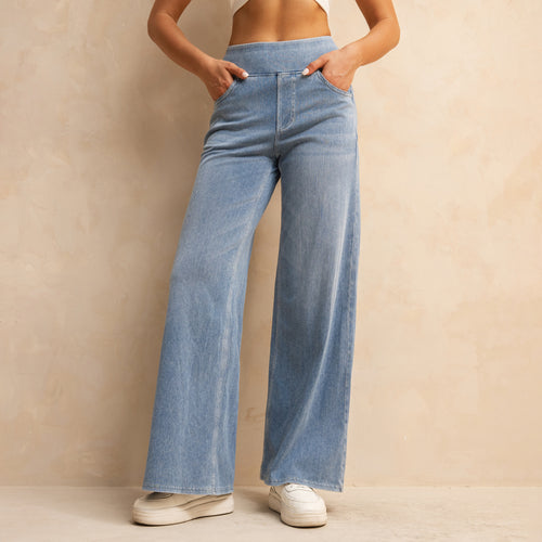FSLS2082LWidejsLB Shascullfites Melody Light Blue Women's Summer Jeans Baggy Wide Leg Elastic High Waist Pockets