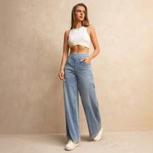 Load image into Gallery viewer, FSLS2082LWidejsLB Shascullfites Melody Light Blue Women&#39;s Summer Jeans Baggy Wide Leg Elastic High Waist Pockets