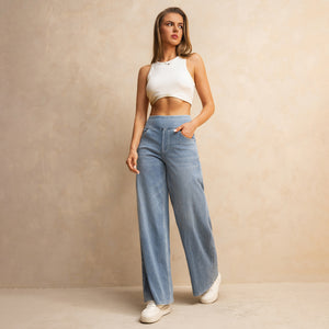 FSLS2082LWidejsLB Shascullfites Melody Light Blue Women's Summer Jeans Baggy Wide Leg Elastic High Waist Pockets