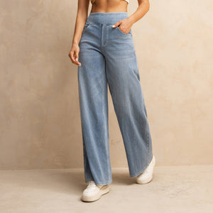 FSLS2082LWidejsLB Shascullfites Melody Light Blue Women's Summer Jeans Baggy Wide Leg Elastic High Waist Pockets