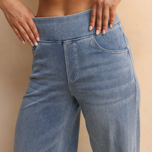 FSLS2082LWidejsLB Shascullfites Melody Light Blue Women's Summer Jeans Baggy Wide Leg Elastic High Waist Pockets