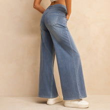 Load image into Gallery viewer, FSLS2082LWidejsMLB Shascullfites Melody High-Waisted Wide-Leg Jeans Light Blue Women&#39;s Stretchy Knit Trousers with Multiple Pockets for Work