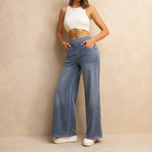 Load image into Gallery viewer, FSLS2082LWidejsMLB Shascullfites Melody High-Waisted Wide-Leg Jeans Light Blue Women&#39;s Stretchy Knit Trousers with Multiple Pockets for Work