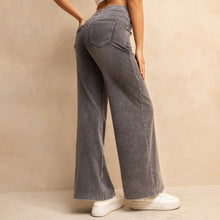 Load image into Gallery viewer, FSLS2082LWidejsMLG Shascullfites Full-Length Wide Leg Jeans Stretch Cotton Light Grey Wash Casual Pants with Multiple Pockets Baggy Fit