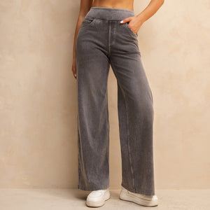 FSLS2082LWidejsMLG Shascullfites Full-Length Wide Leg Jeans Stretch Cotton Light Grey Wash Casual Pants with Multiple Pockets Baggy Fit