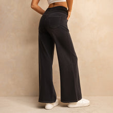 Load image into Gallery viewer, FSLS2082LWidejsDG Shascullfites Melody Dark Grey Women&#39;s Wide Leg Jeans Multiple Pockets Stretchy Knit Casual Baggy Jeans