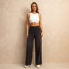 Load image into Gallery viewer, FSLS2082LWidejsDG Shascullfites Melody Dark Grey Women&#39;s Wide Leg Jeans Multiple Pockets Stretchy Knit Casual Baggy Jeans
