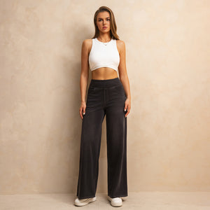 FSLS2082LWidejsDG Shascullfites Melody Dark Grey Women's Wide Leg Jeans Multiple Pockets Stretchy Knit Casual Baggy Jeans