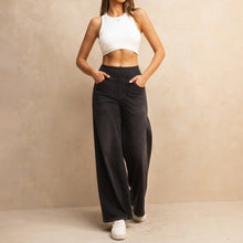 Load image into Gallery viewer, FSLS2082LWidejsDG Shascullfites Melody Dark Grey Women&#39;s Wide Leg Jeans Multiple Pockets Stretchy Knit Casual Baggy Jeans