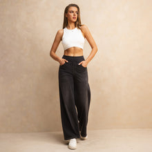 Load image into Gallery viewer, FSLS2082LWidejsDG Shascullfites Melody Dark Grey Women&#39;s Wide Leg Jeans Multiple Pockets Stretchy Knit Casual Baggy Jeans