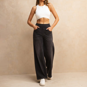 FSLS2082LWidejsDG Shascullfites Melody Dark Grey Women's Wide Leg Jeans Multiple Pockets Stretchy Knit Casual Baggy Jeans