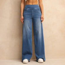Load image into Gallery viewer, FSLS2082LWidejsMB Shascullfites Melody High-Waisted Tummy Control Jeans for Women Retro Blue Flare Jeans with Pockets Casual Wide Leg Jeans