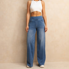 Load image into Gallery viewer, FSLS2082LWidejsMB Shascullfites Melody High-Waisted Tummy Control Jeans for Women Retro Blue Flare Jeans with Pockets Casual Wide Leg Jeans
