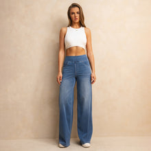 Load image into Gallery viewer, FSLS2082LWidejsMB Shascullfites Melody High-Waisted Tummy Control Jeans for Women Retro Blue Flare Jeans with Pockets Casual Wide Leg Jeans