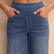 Load image into Gallery viewer, FSLS2082LWidejsMB Shascullfites Melody High-Waisted Tummy Control Jeans for Women Retro Blue Flare Jeans with Pockets Casual Wide Leg Jeans