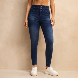 23S11AT1612DB Shascullfites Melody High Waisted Button Zipper Skinny Jeans Dark Blue Jean Lifts Buttocks Strerch Women's Jeans